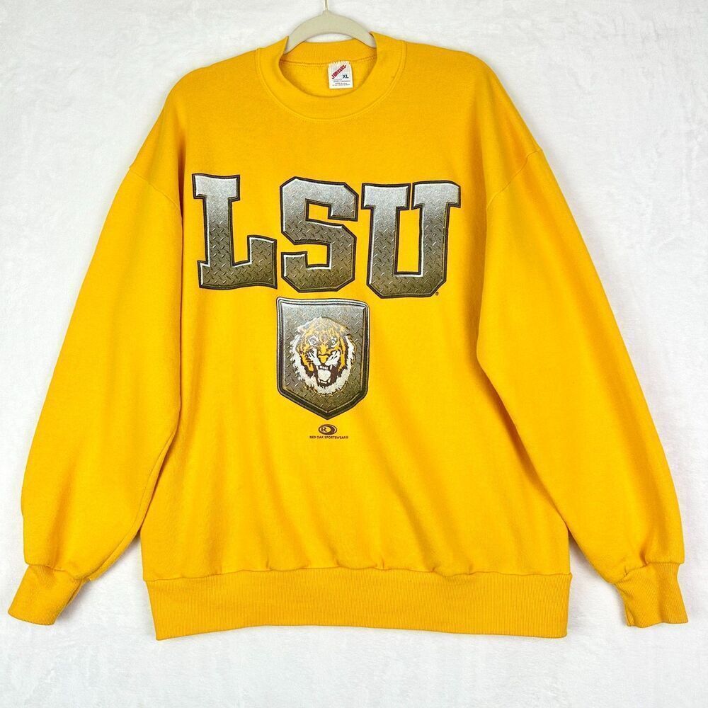 Jerzees Vintage LSU Tigers Crewneck Sweatshirt Size XL Yellow Gold Football